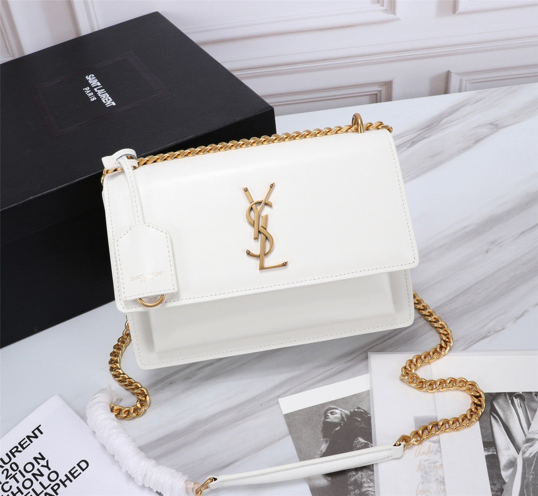 Saint Laurent Sunset Medium Chain Bag In White Calfskin