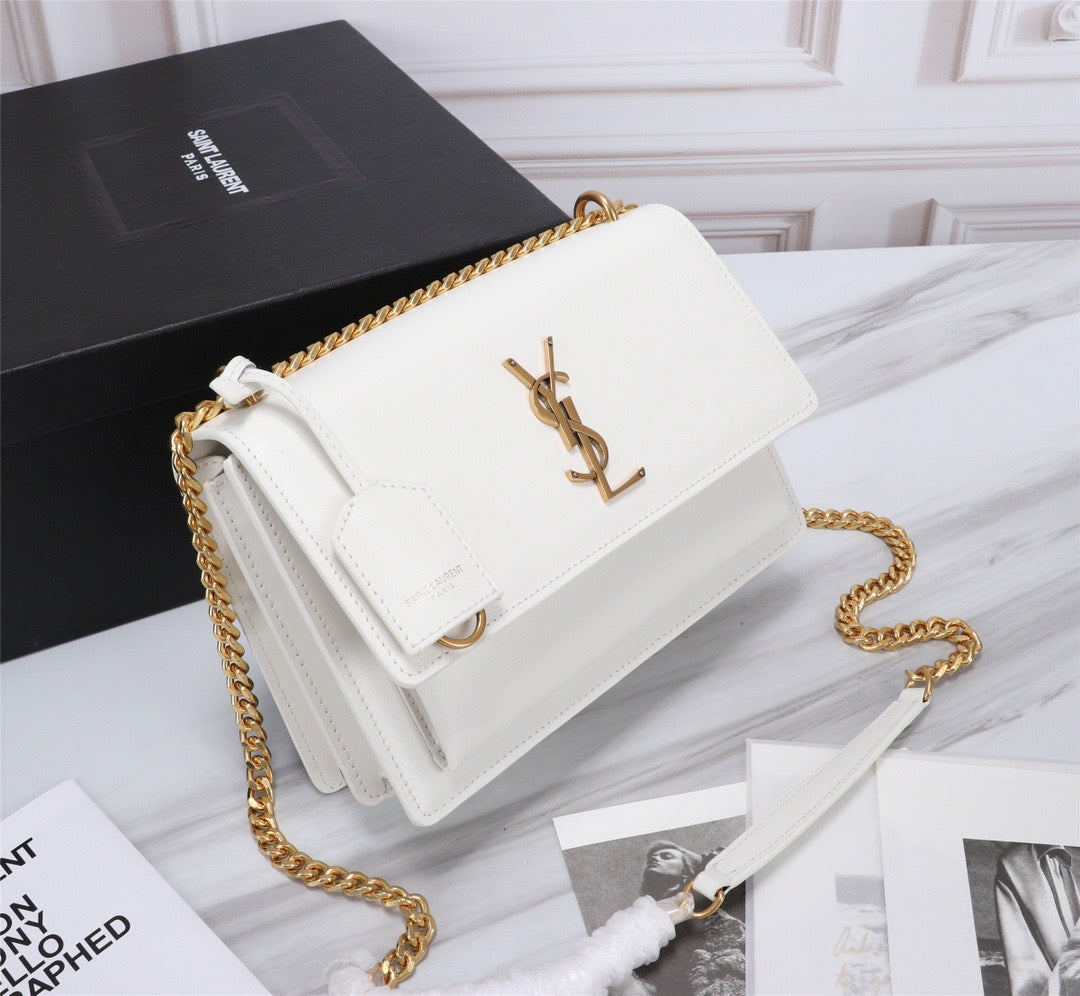 Saint Laurent Sunset Medium Chain Bag In White Calfskin