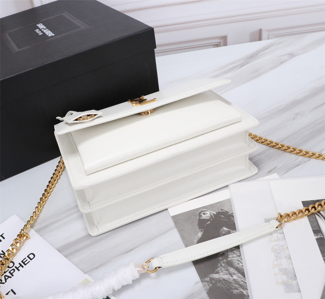 Saint Laurent Sunset Medium Chain Bag In White Calfskin