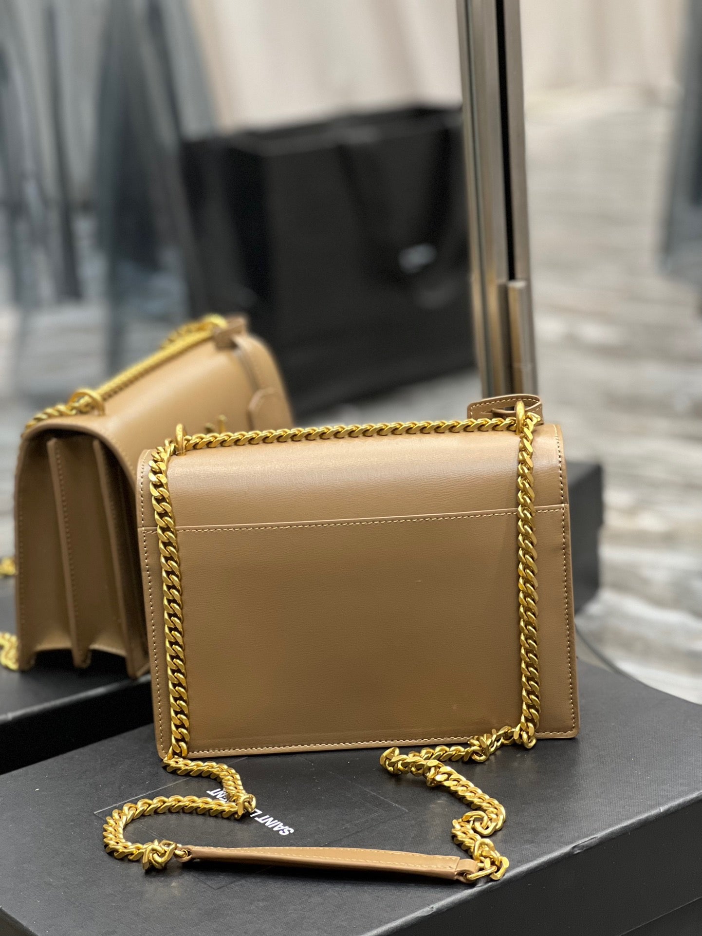 Saint Laurent Sunset Medium Chain Bag In Brown Calfskin