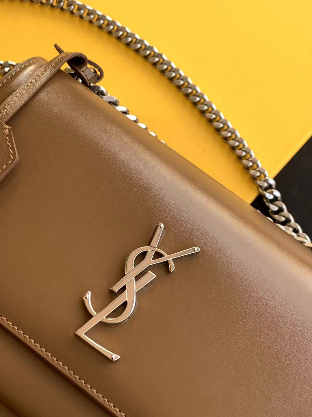 Saint Laurent Sunset Medium Chain Bag In Gold Brown Calfskin