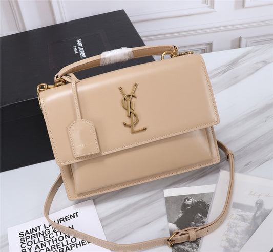 Saint Laurent Sunset Large Top Handle Bag In Beige Calfskin