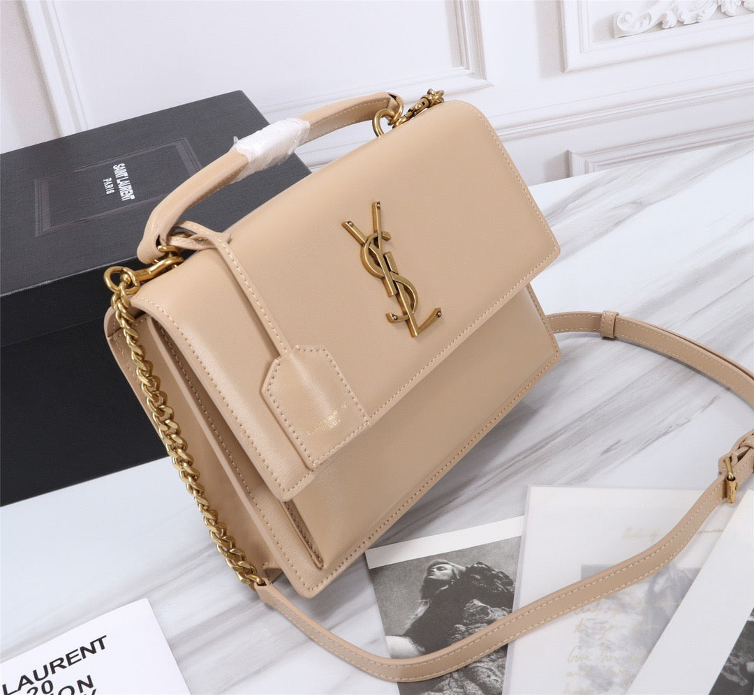 Saint Laurent Sunset Large Top Handle Bag In Beige Calfskin