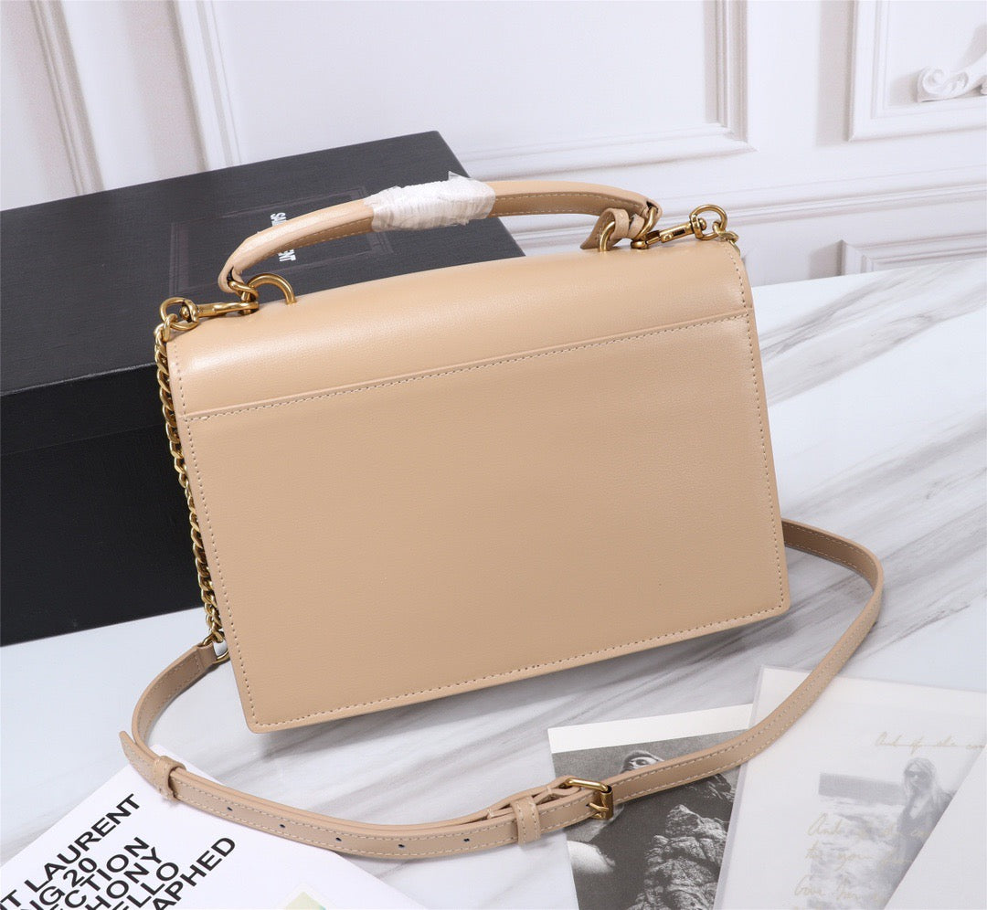 Saint Laurent Sunset Large Top Handle Bag In Beige Calfskin