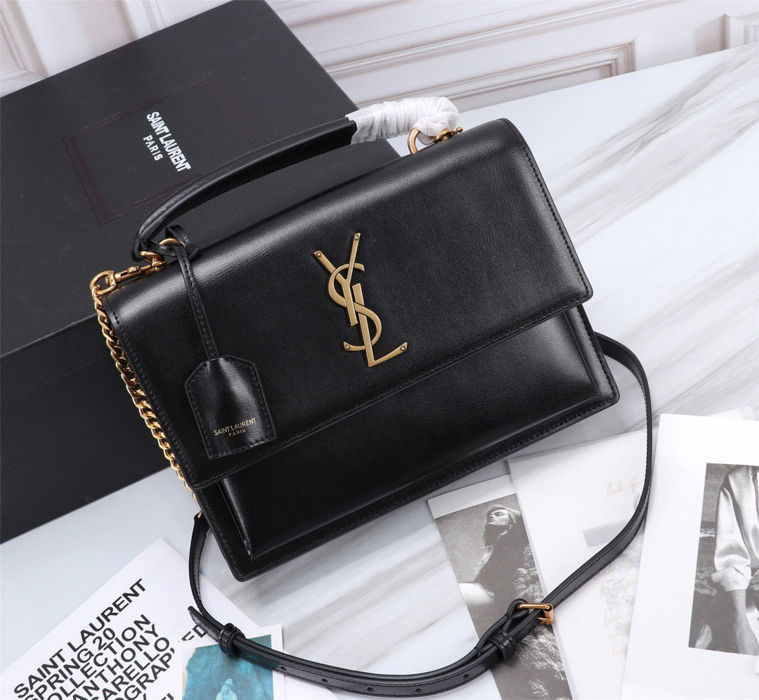 Saint Laurent Sunset Medium Top Handle Bag In Black Calfskin