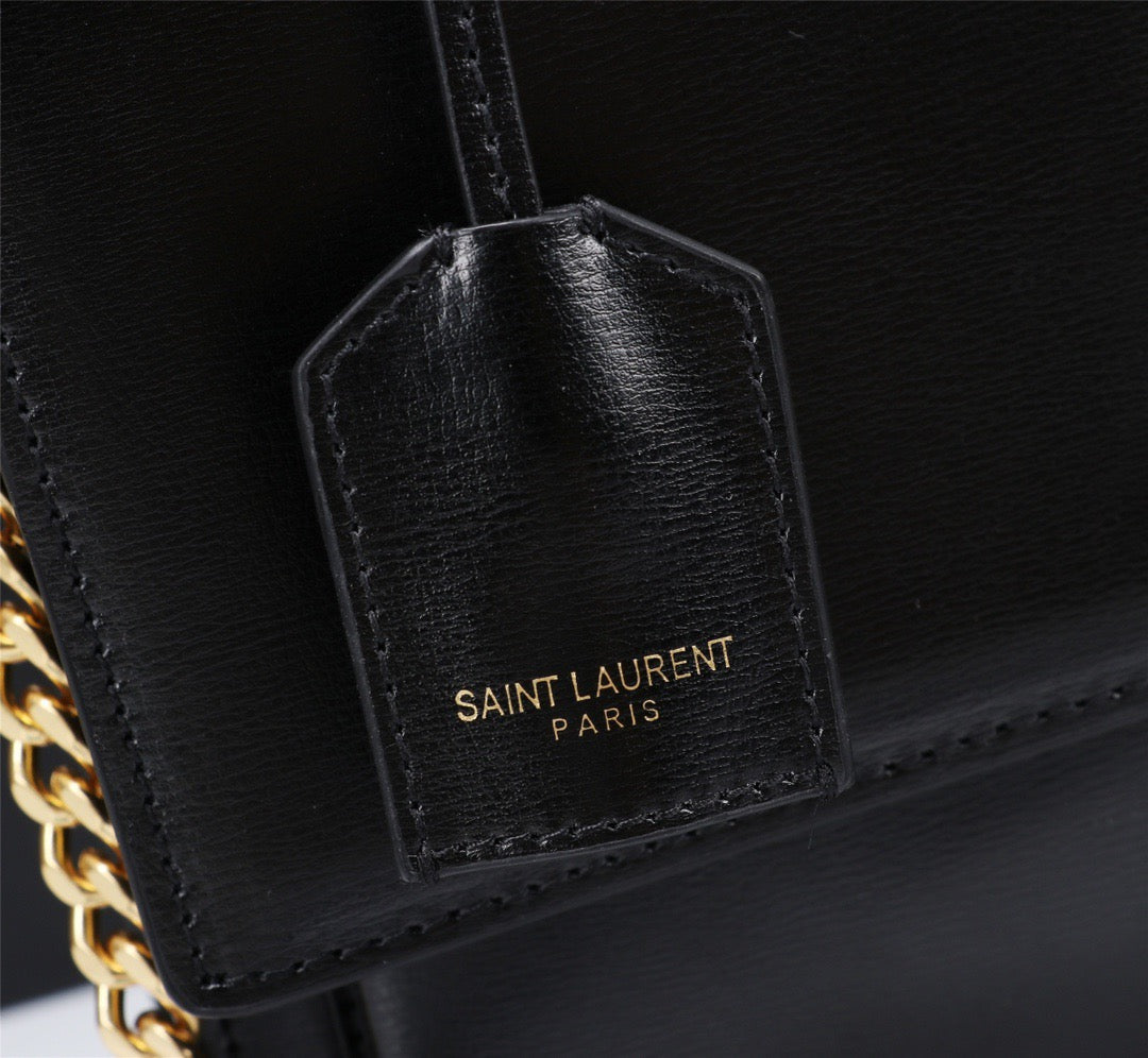 Saint Laurent Sunset Medium Top Handle Bag In Black Calfskin