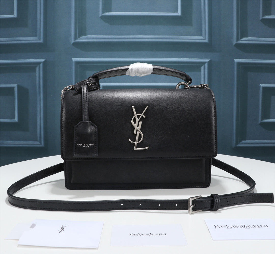 Saint Laurent Sunset Large Top Handle Bag In Black Calfskin