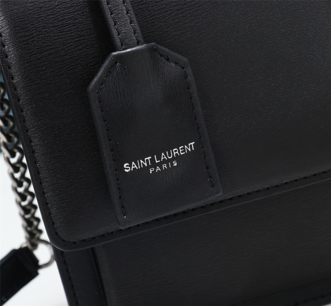 Saint Laurent Sunset Large Top Handle Bag In Black Calfskin