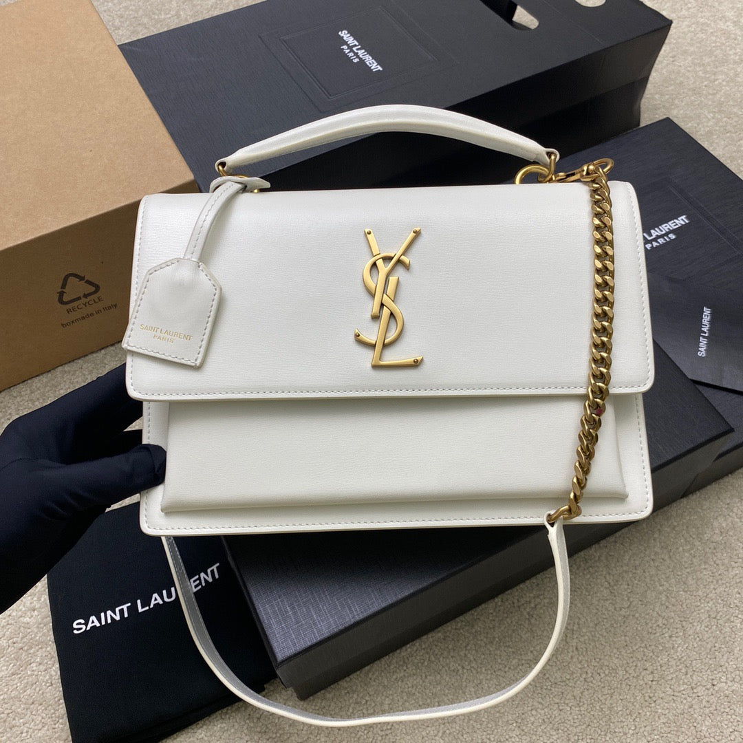 Saint Laurent Sunset Large Top Handle Bag In White Calfskin