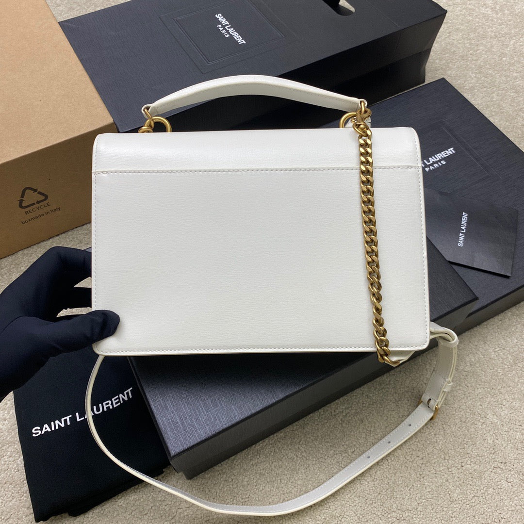 Saint Laurent Sunset Large Top Handle Bag In White Calfskin