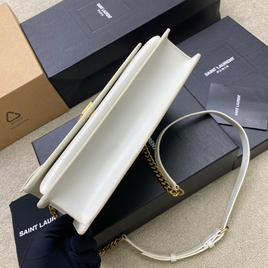 Saint Laurent Sunset Large Top Handle Bag In White Calfskin