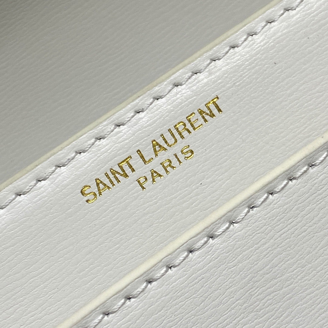 Saint Laurent Sunset Large Top Handle Bag In White Calfskin