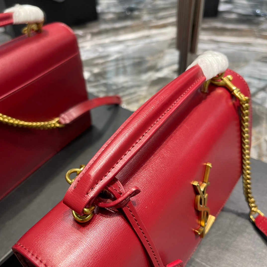 Saint Laurent Sunset Large Top Handle Bag In Red Calfskin