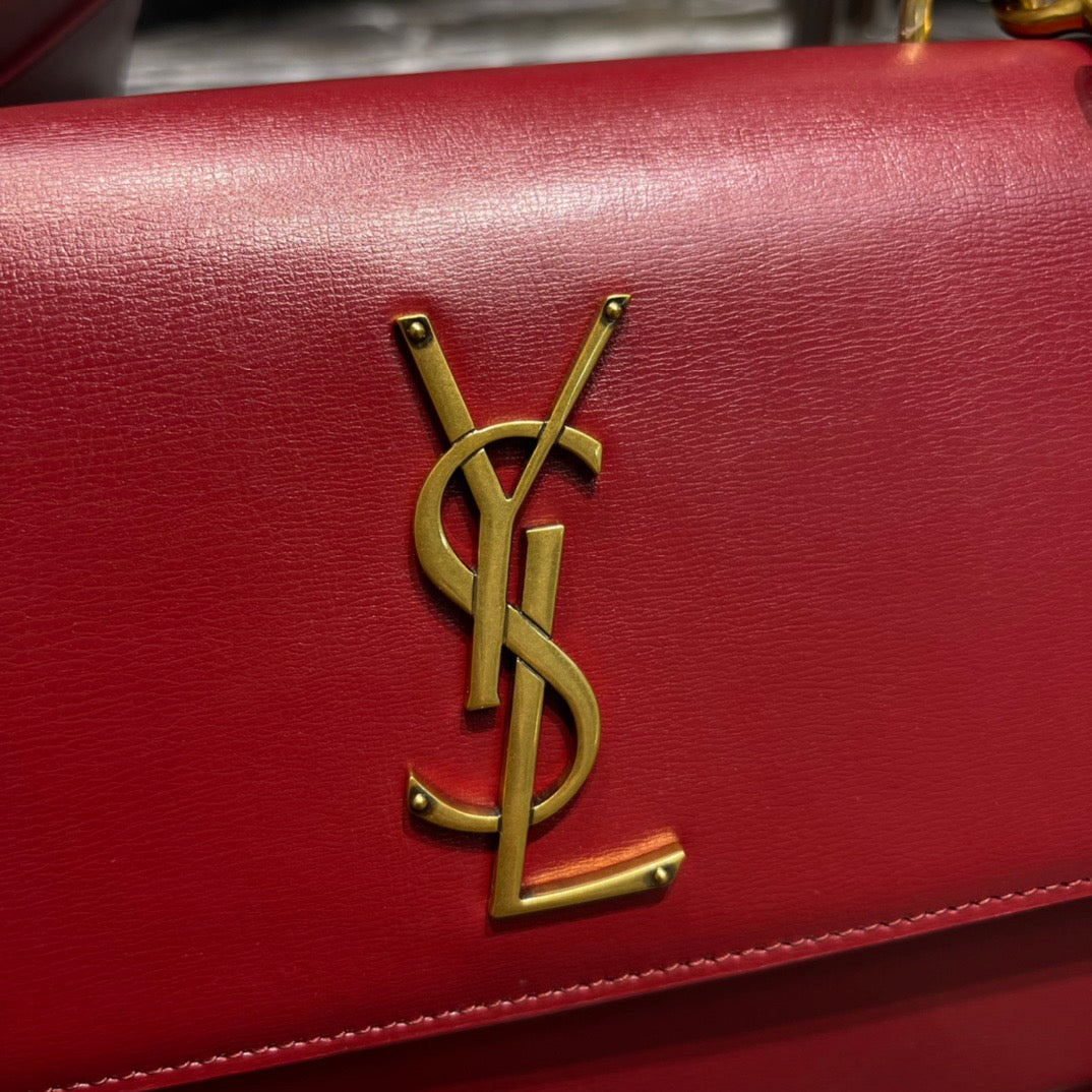 Saint Laurent Sunset Large Top Handle Bag In Red Calfskin