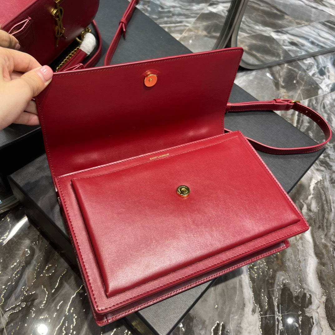 Saint Laurent Sunset Large Top Handle Bag In Red Calfskin