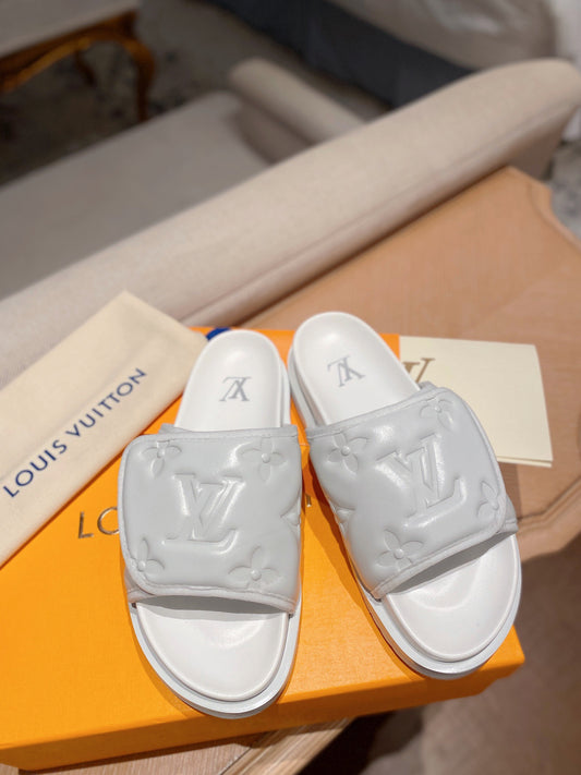 LV Monogram White Embossed Slippers