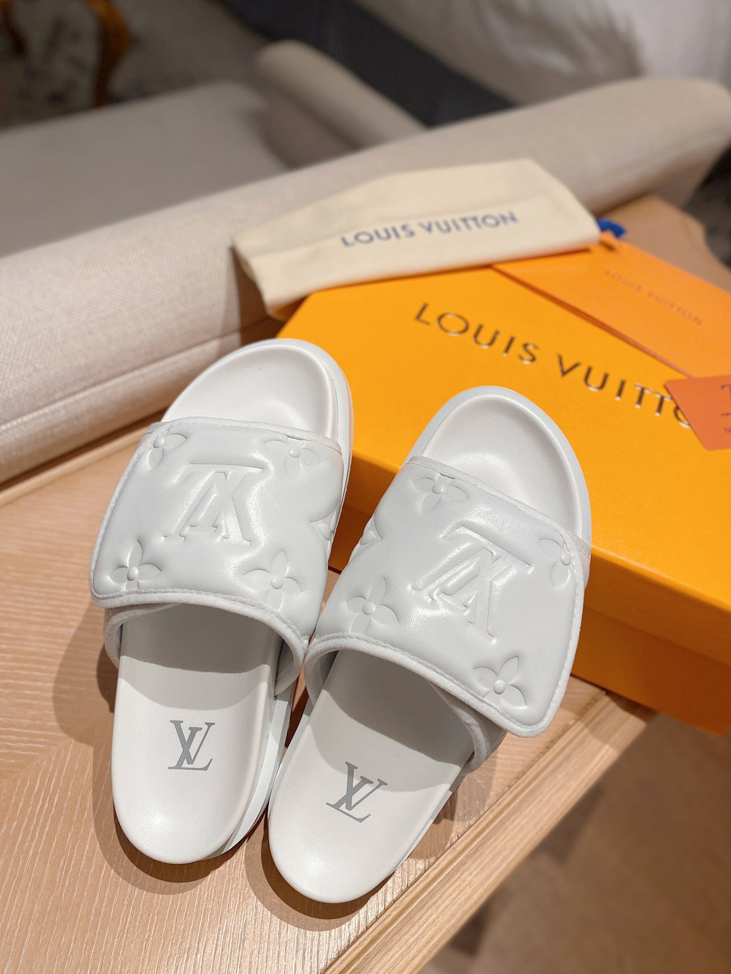 LV Monogram White Embossed Slippers