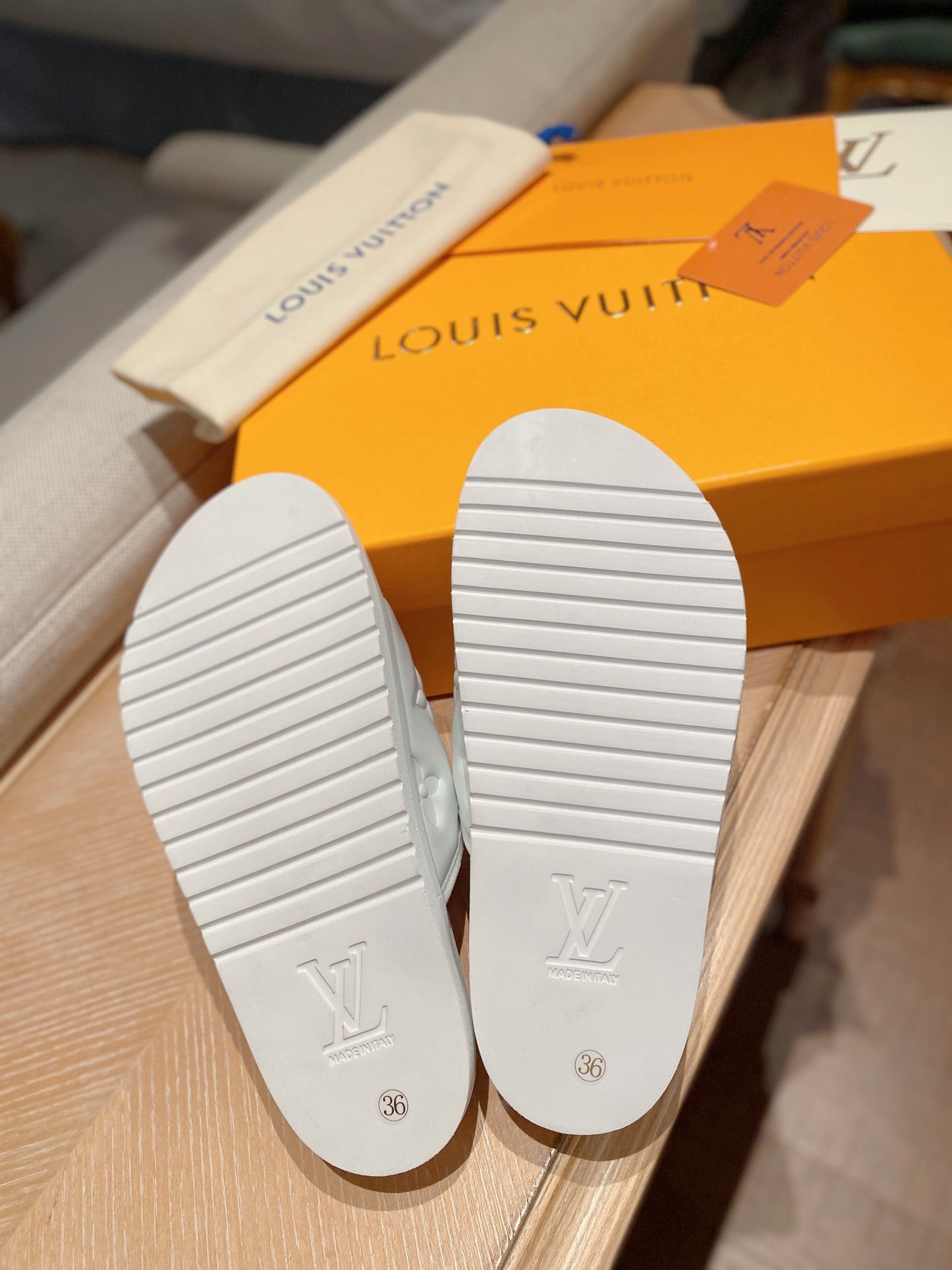 LV Monogram White Embossed Slippers