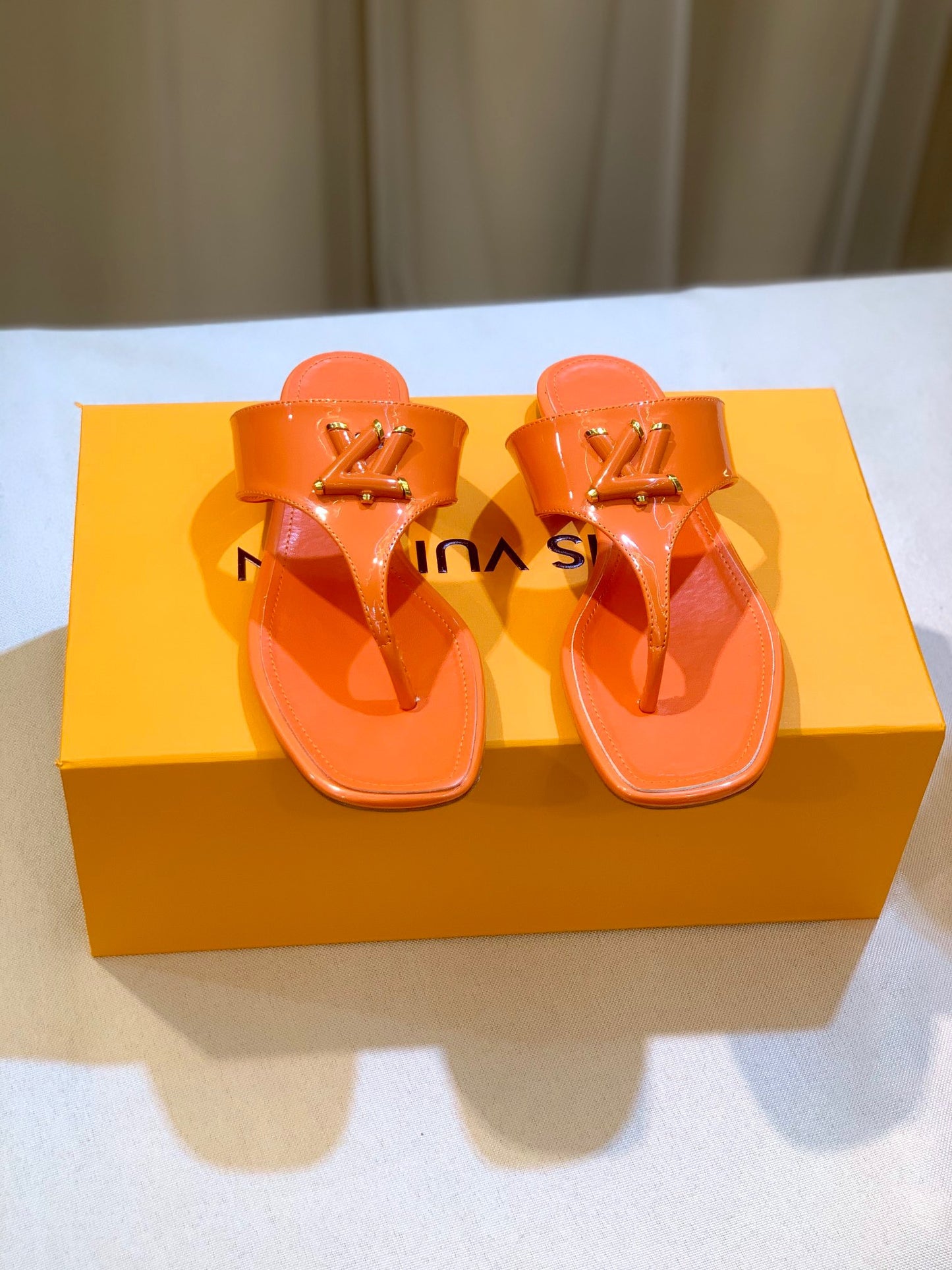 LV Orange Slippers With LV Logo