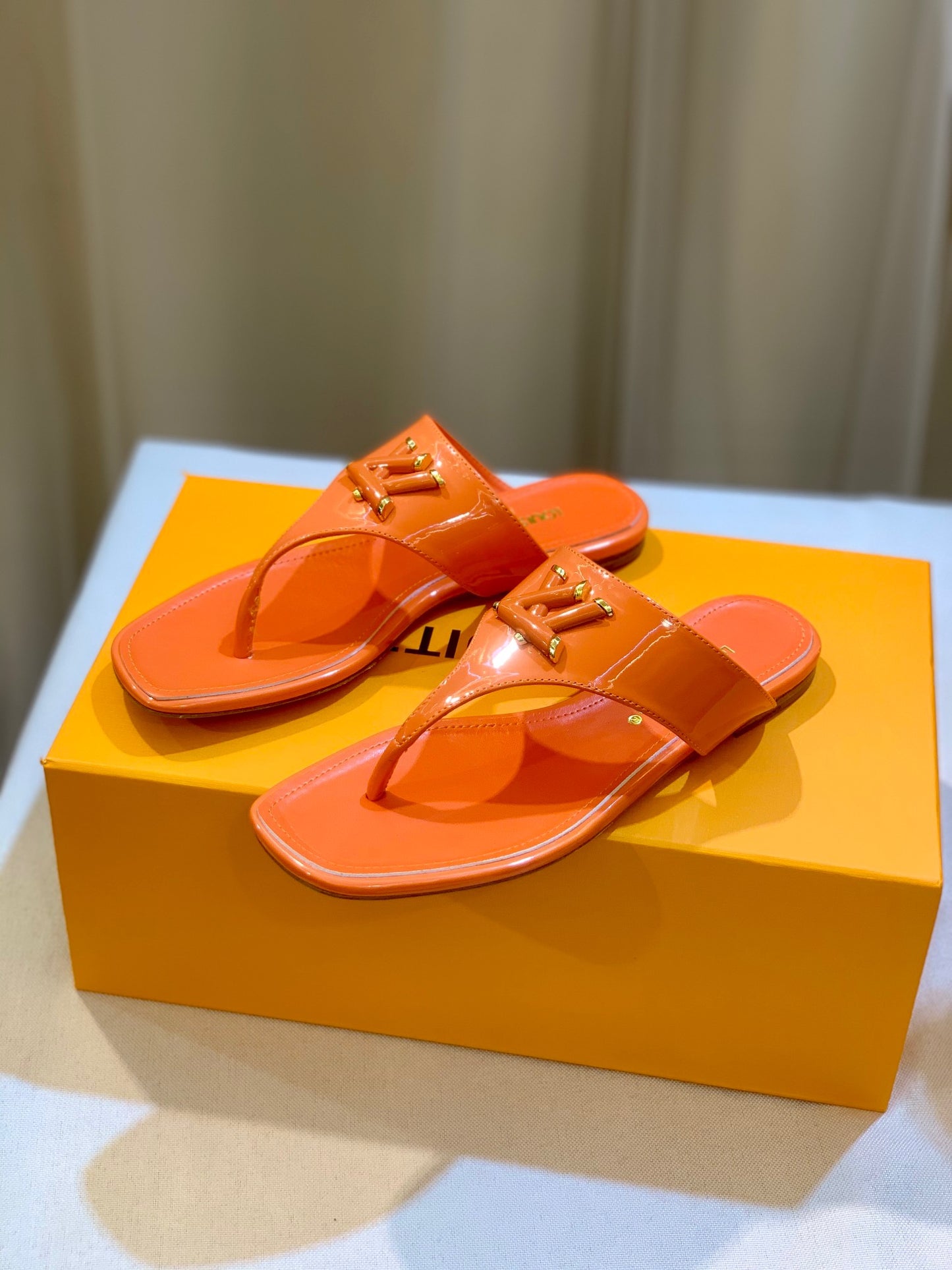 LV Orange Slippers With LV Logo