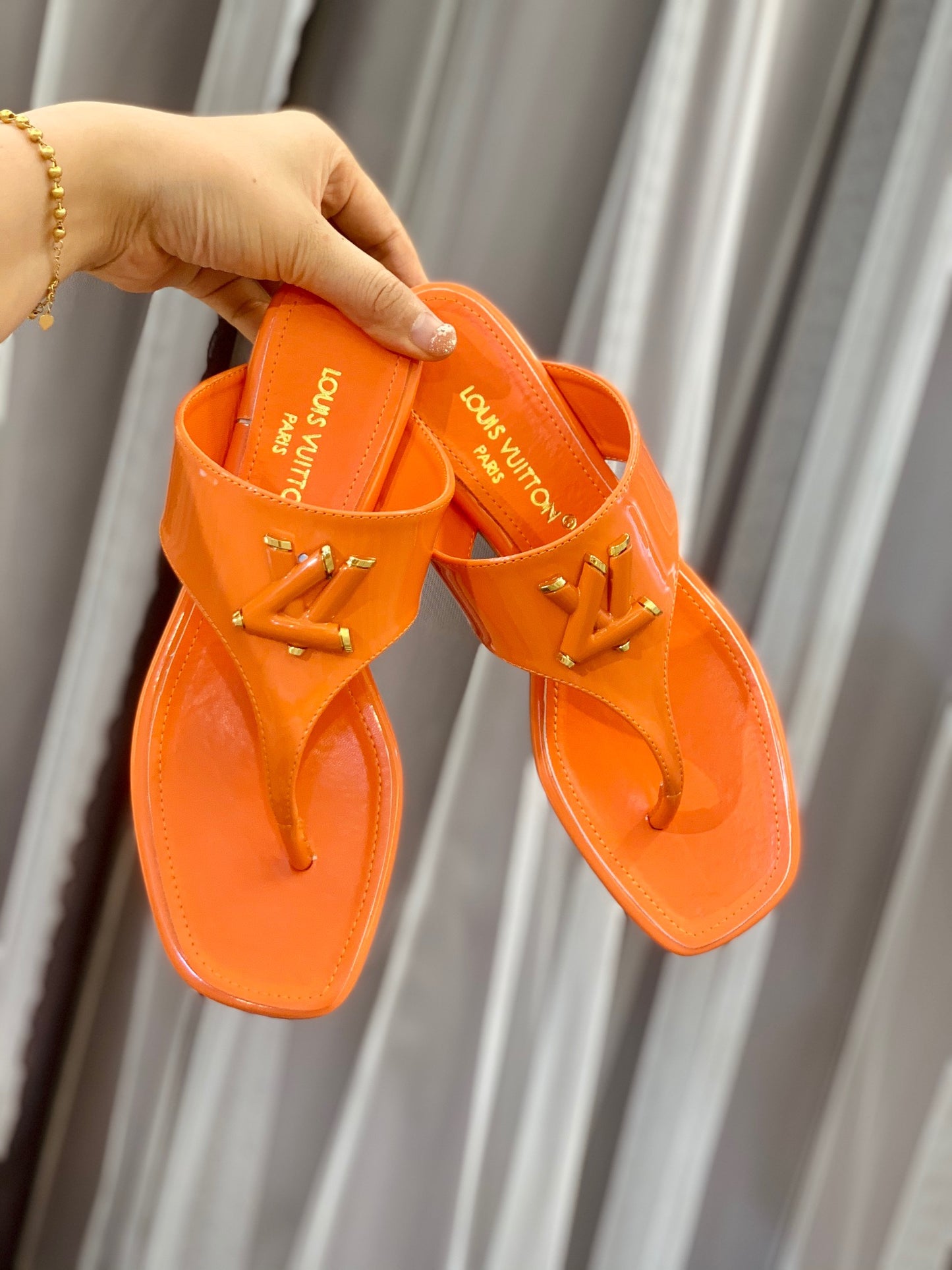 LV Orange Slippers With LV Logo