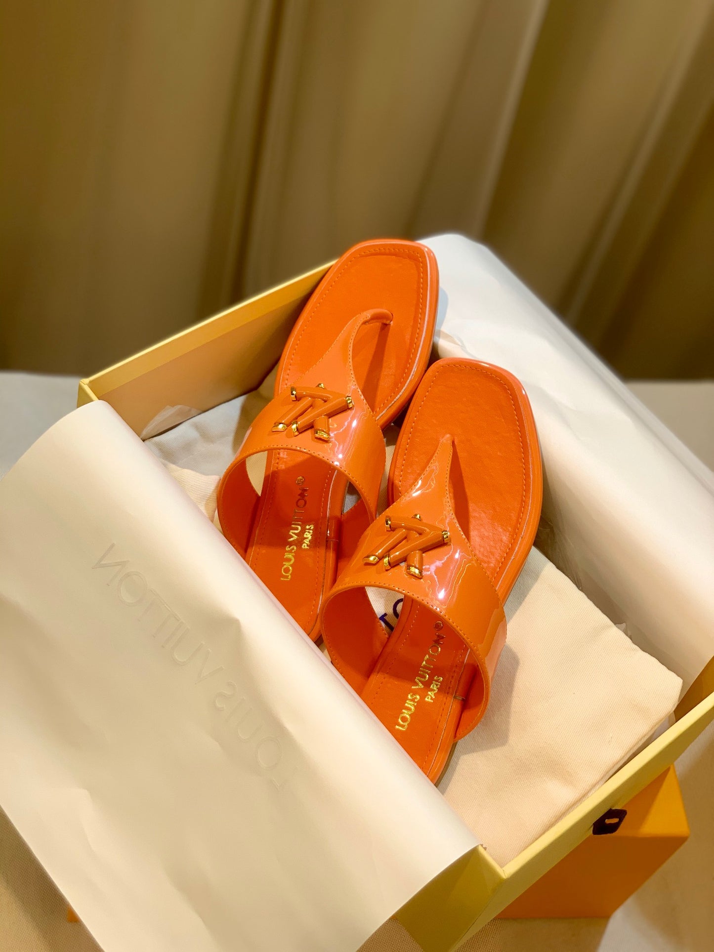 LV Orange Slippers With LV Logo