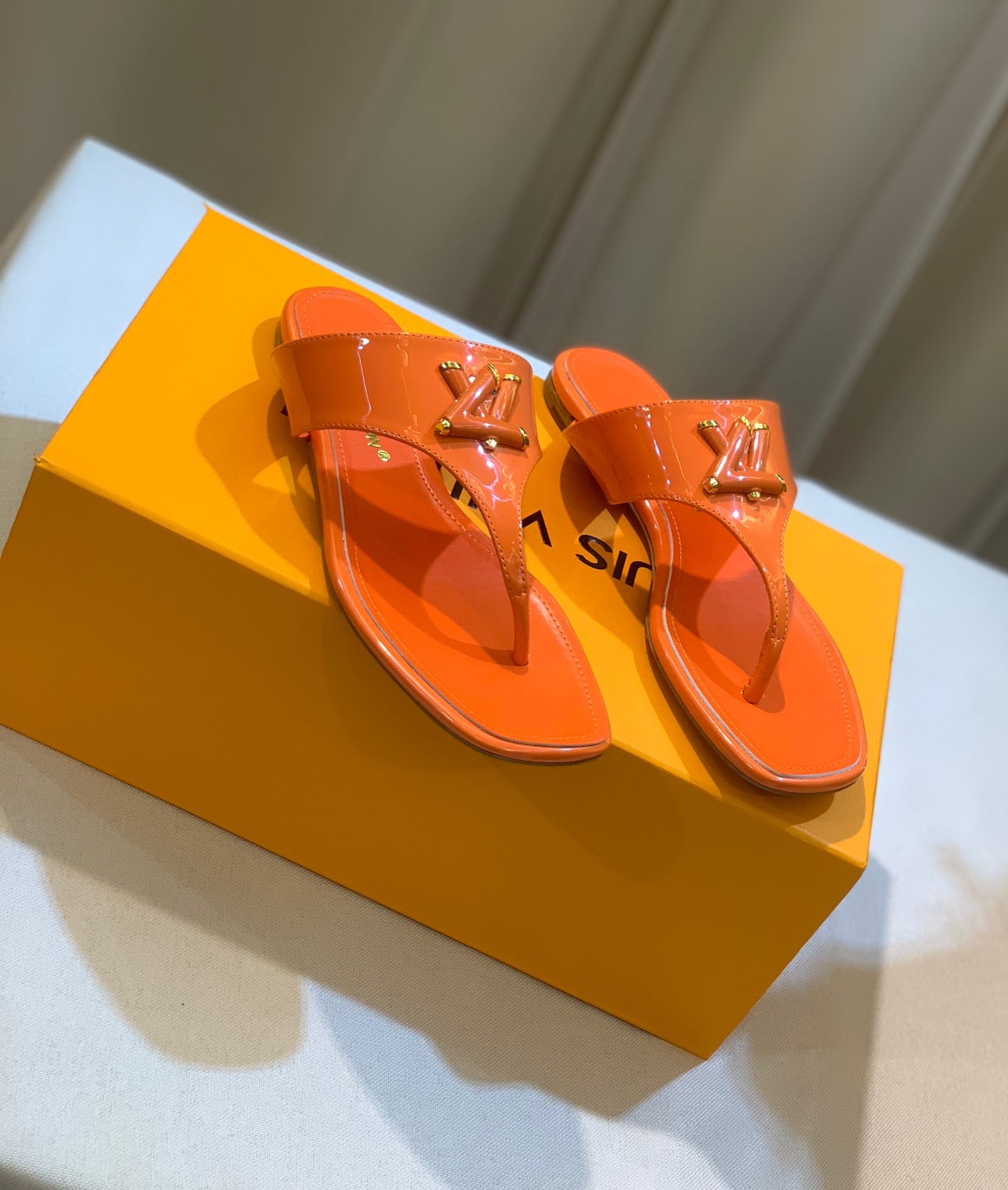 LV Orange Slippers With LV Logo