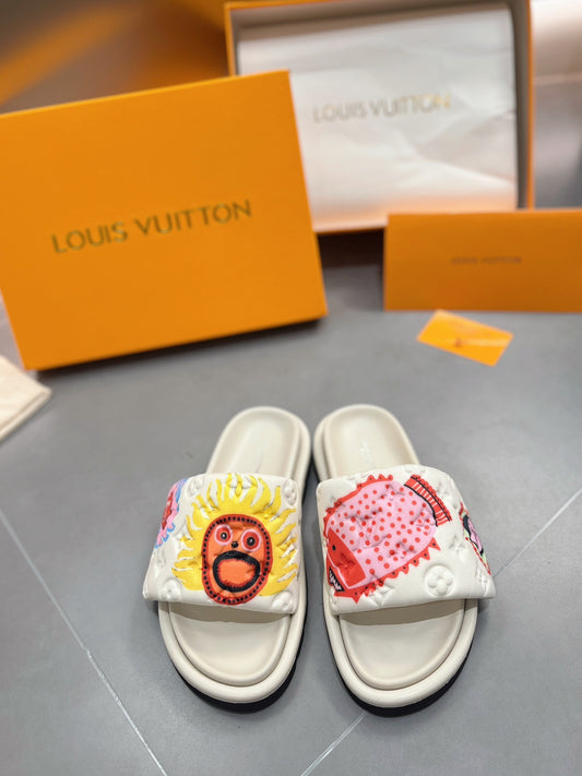 LV White Yayoi Kusama Series Slippers