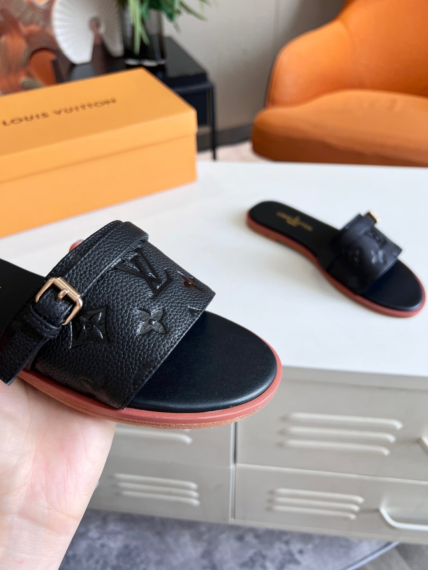 LV Black Classic Embossed Series Slippers