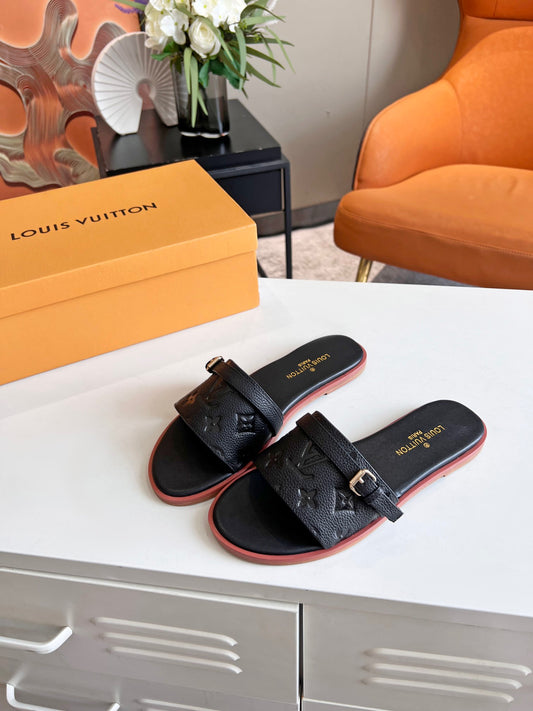 LV Black Classic Embossed Series Slippers