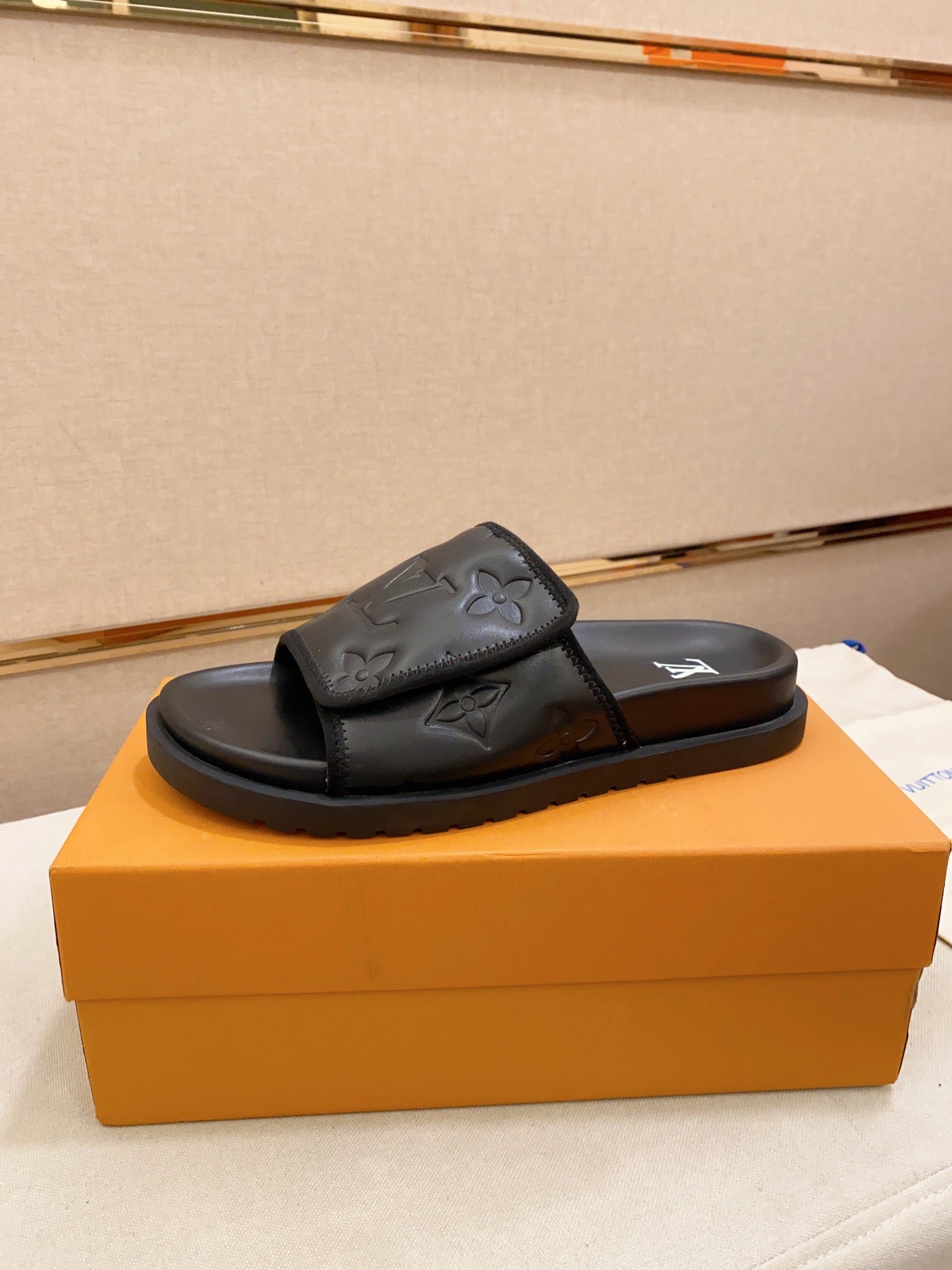 LV Miami Black Velcro Slippers