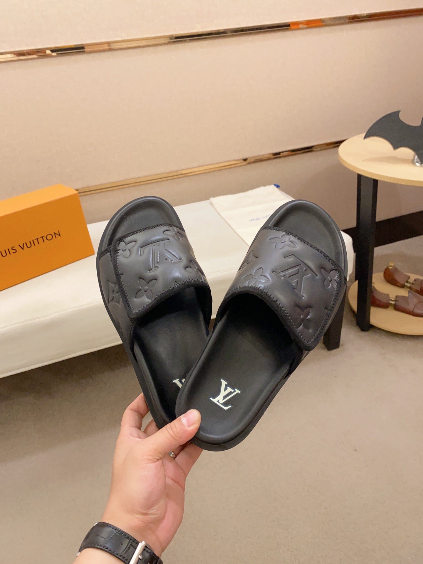 LV Miami Black Velcro Slippers