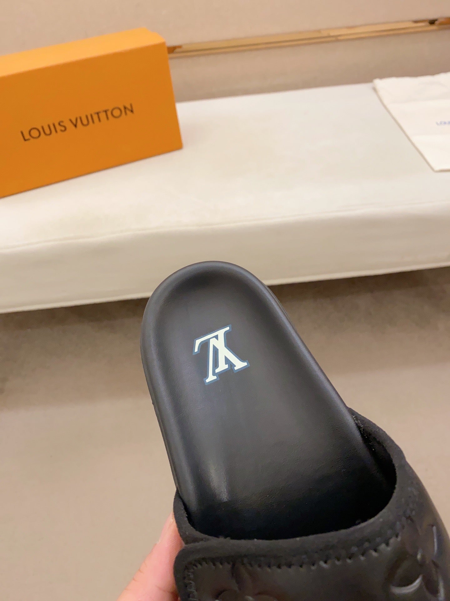 LV Miami Black Velcro Slippers