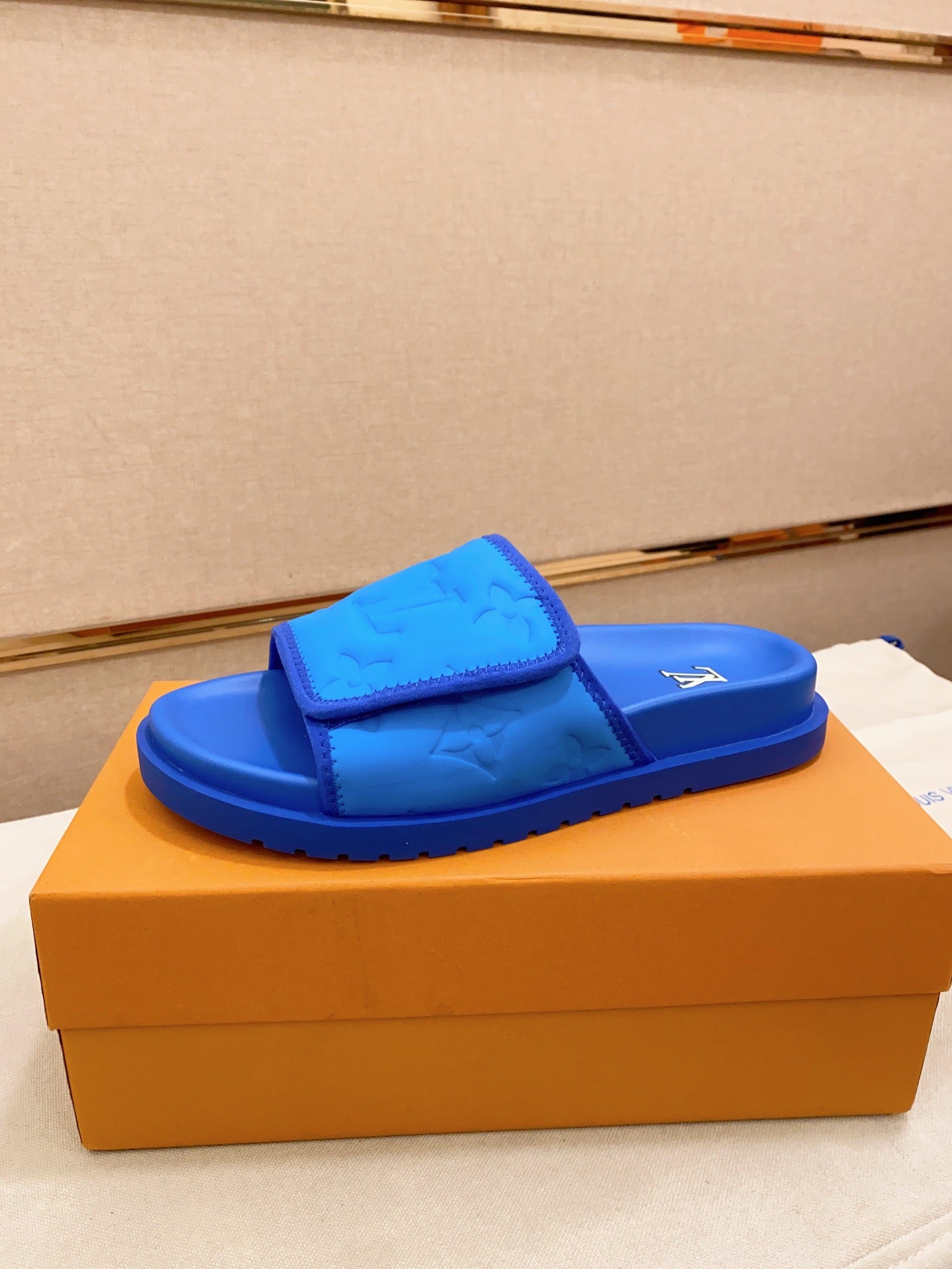 LV Miami Blue Velcro Slippers