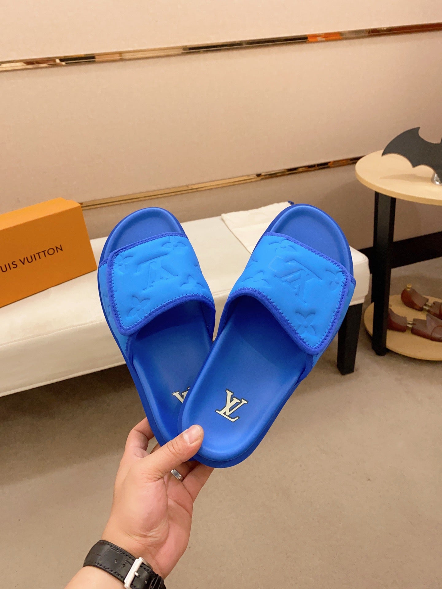 LV Miami Blue Velcro Slippers