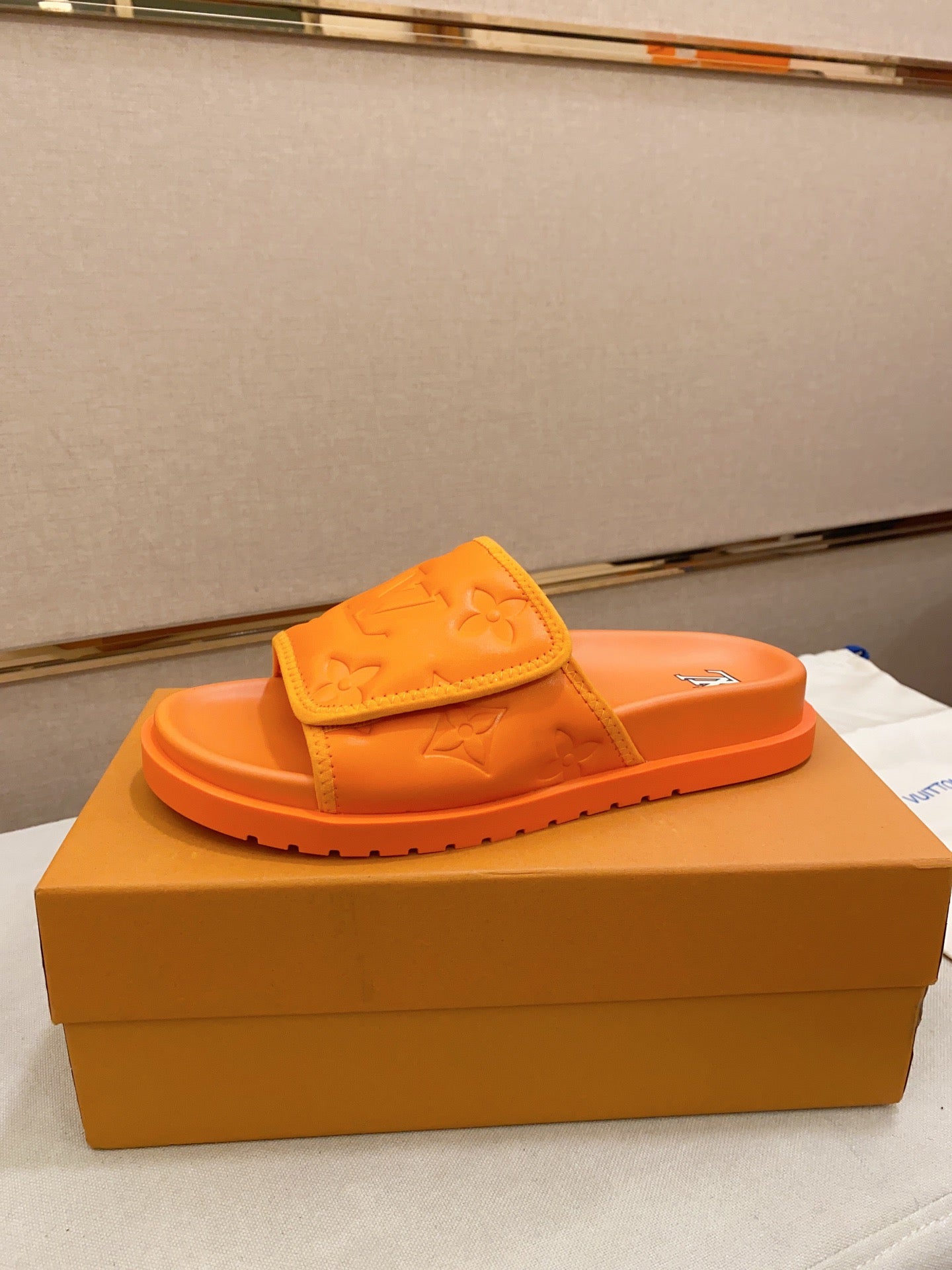 LV Miami Orange Velcro Slippers