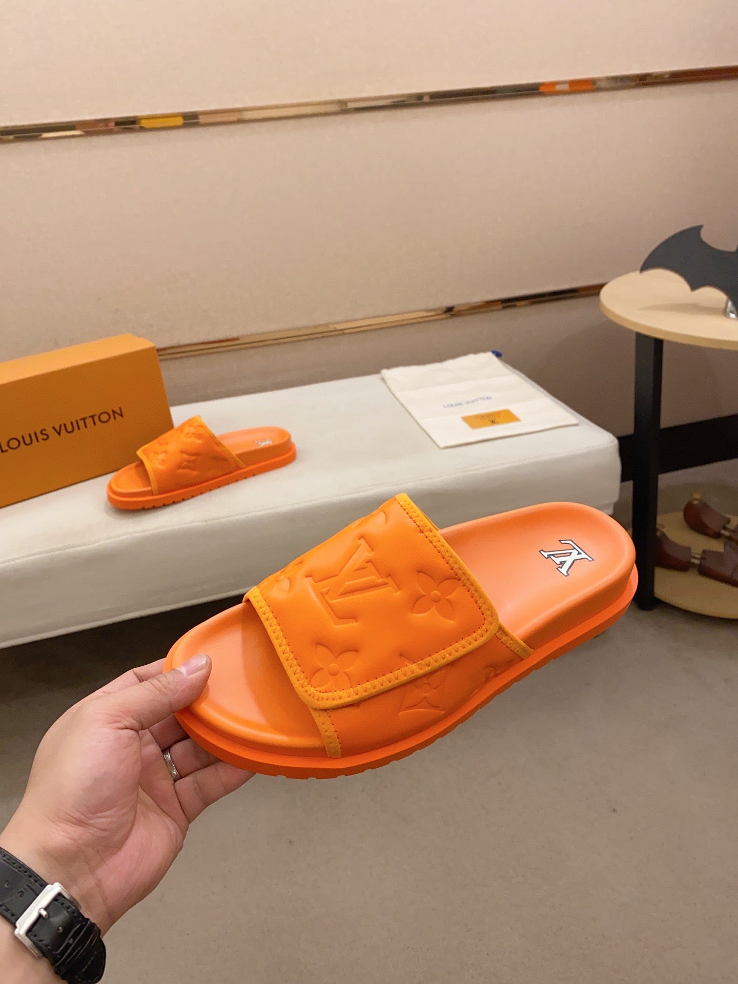 LV Miami Orange Velcro Slippers