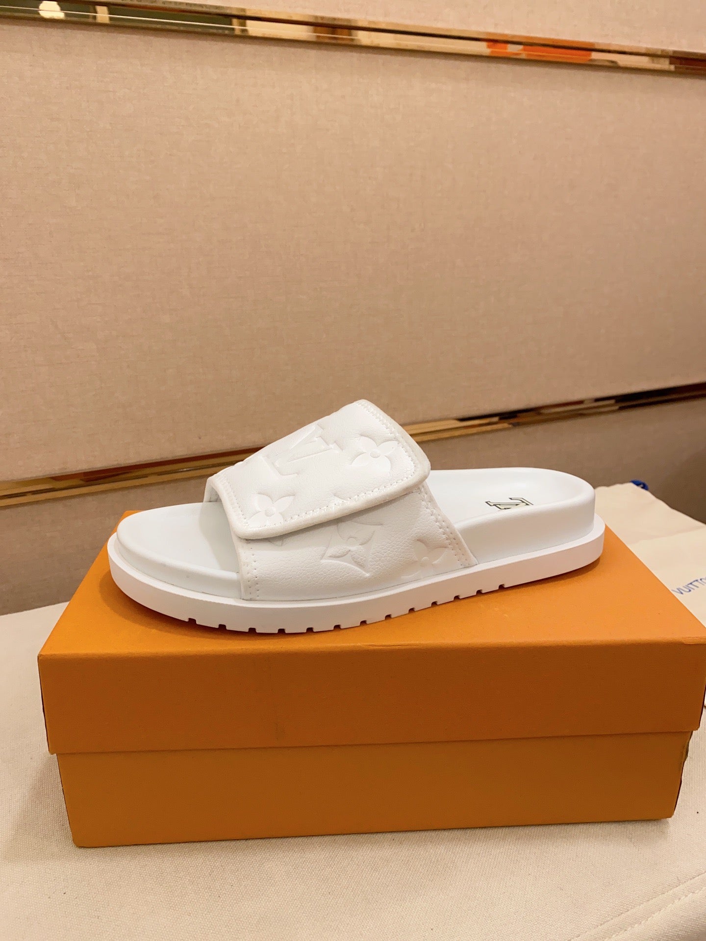 LV Miami White Velcro Slippers