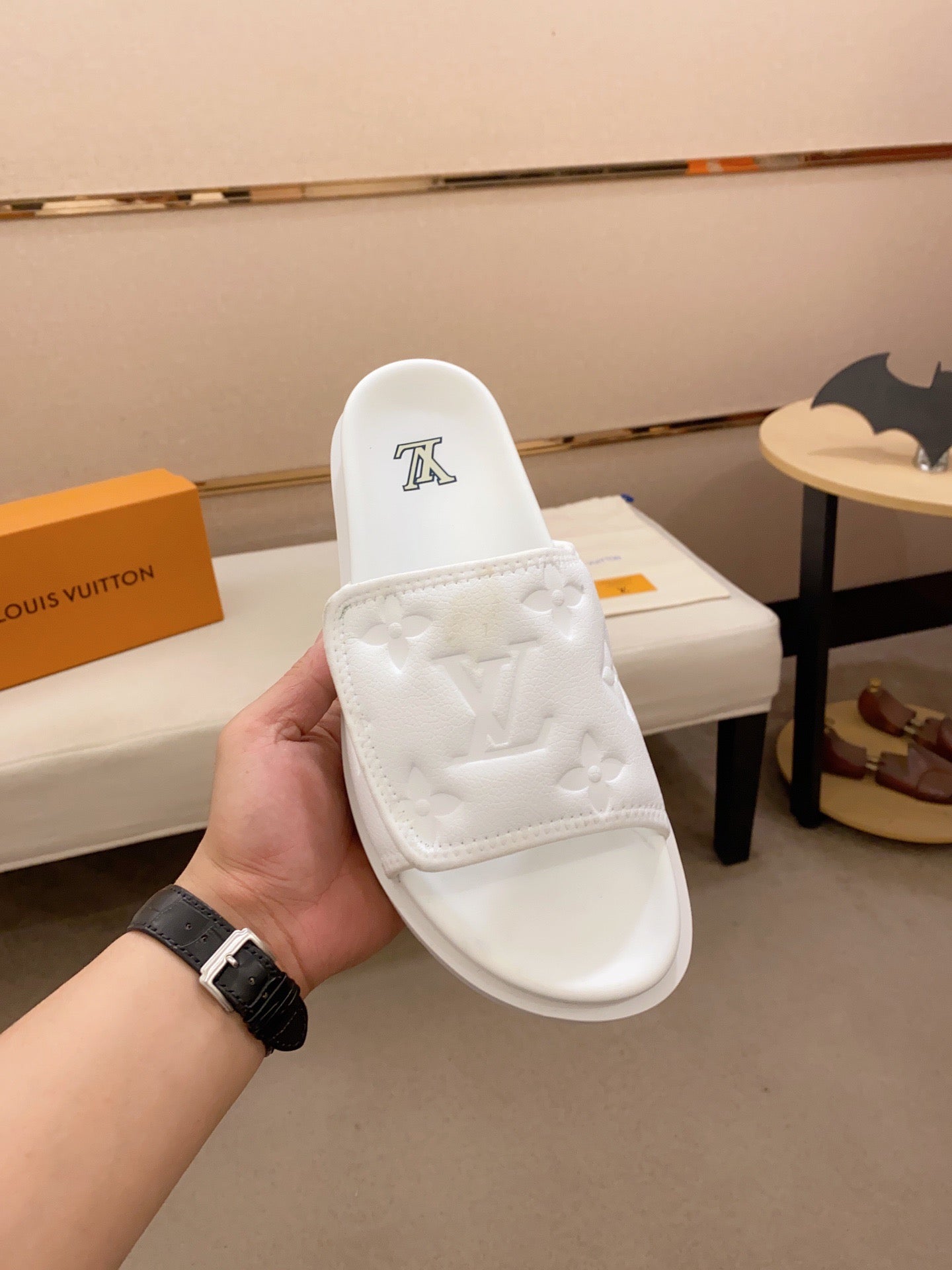 LV Miami White Velcro Slippers