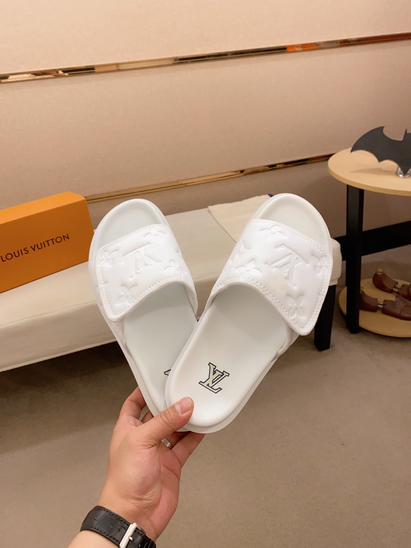 LV Miami White Velcro Slippers