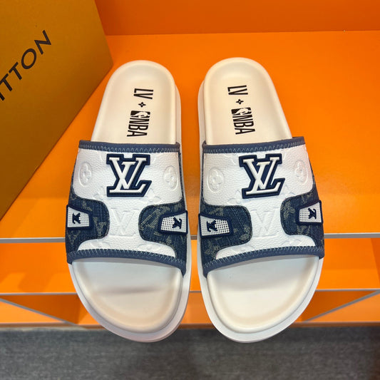 LV Blue And White Embossed And Printed Slippers