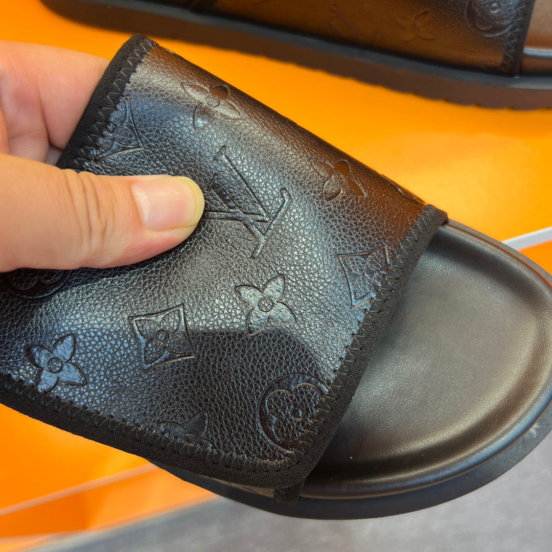 LV X NBA Calfskin Monogram Embossed Mens Miami Mule Slippers