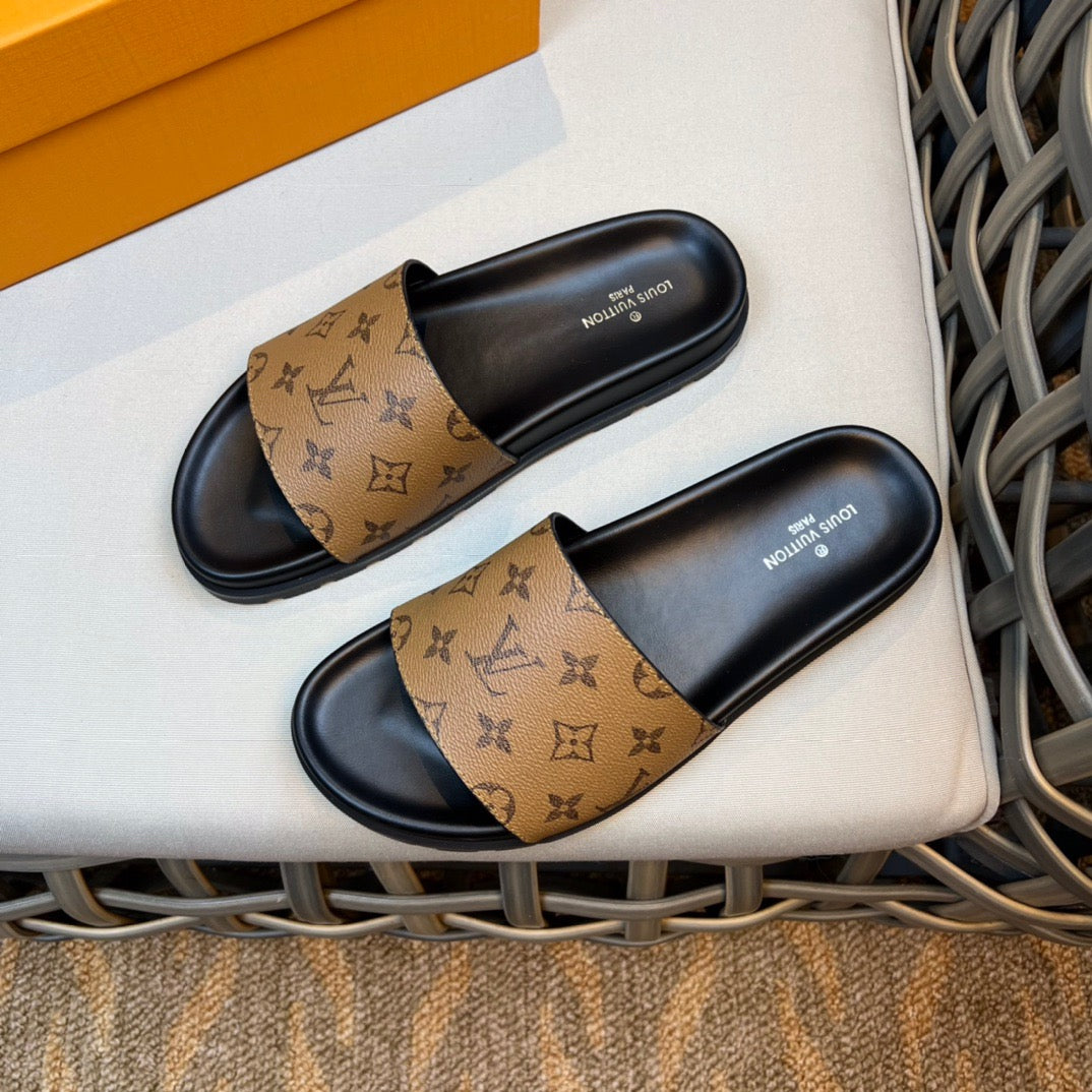 LV Fashion Korean Slides Printed In Brown