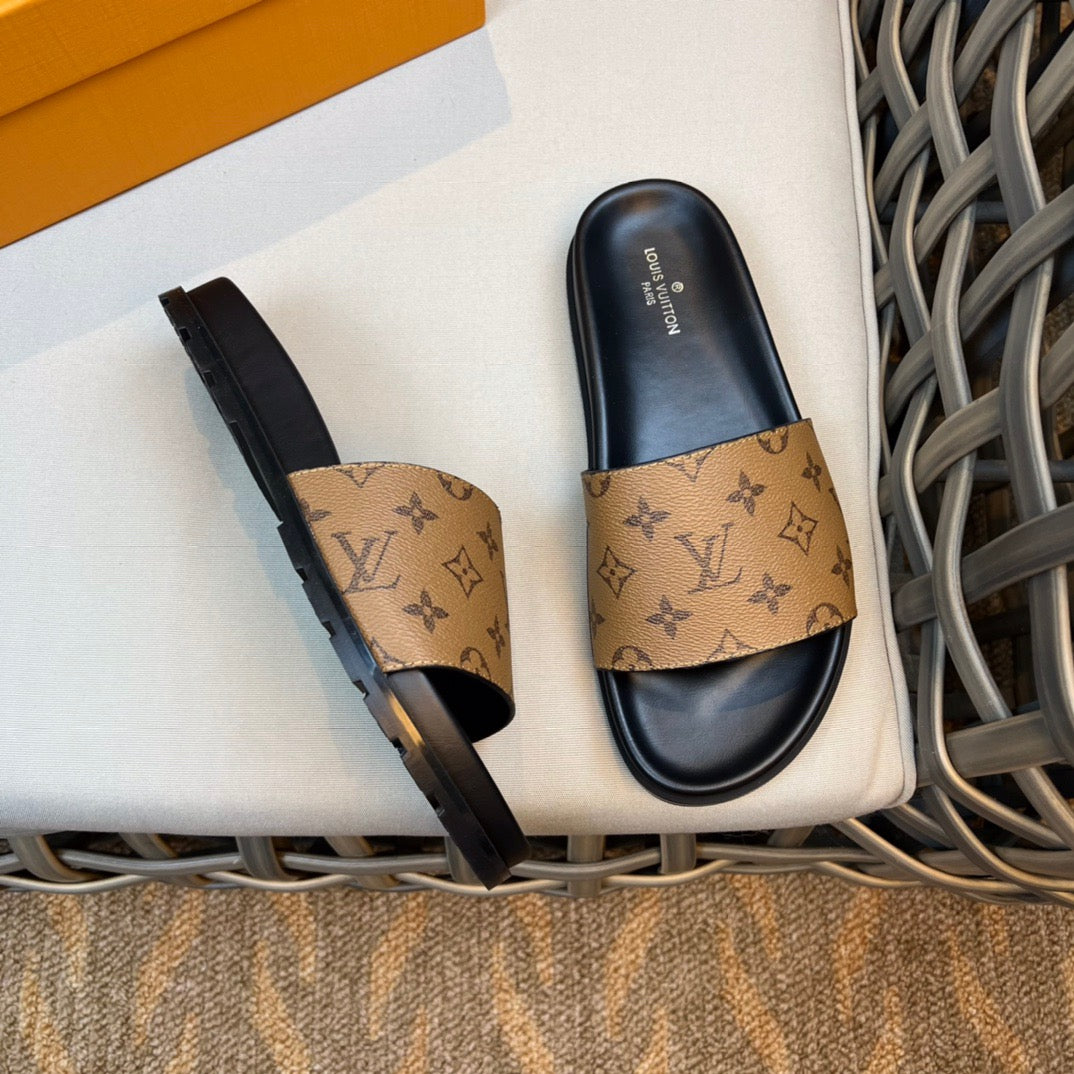 LV Fashion Korean Slides Printed In Brown