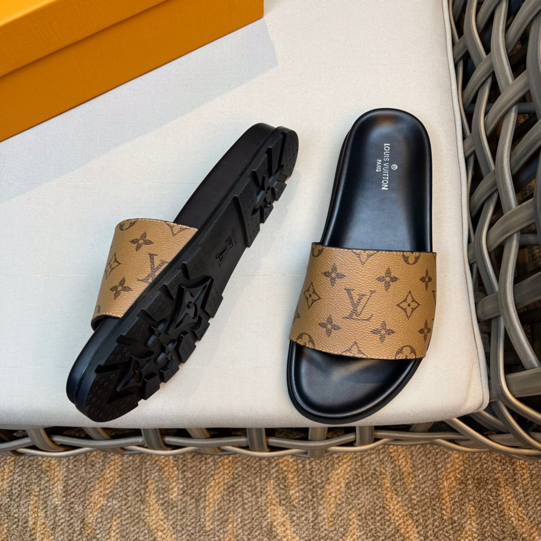 LV Fashion Korean Slides Printed In Brown