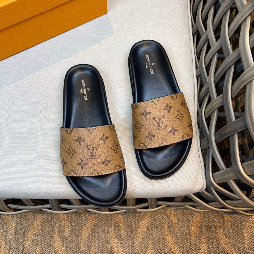 LV Fashion Korean Slides Printed In Brown