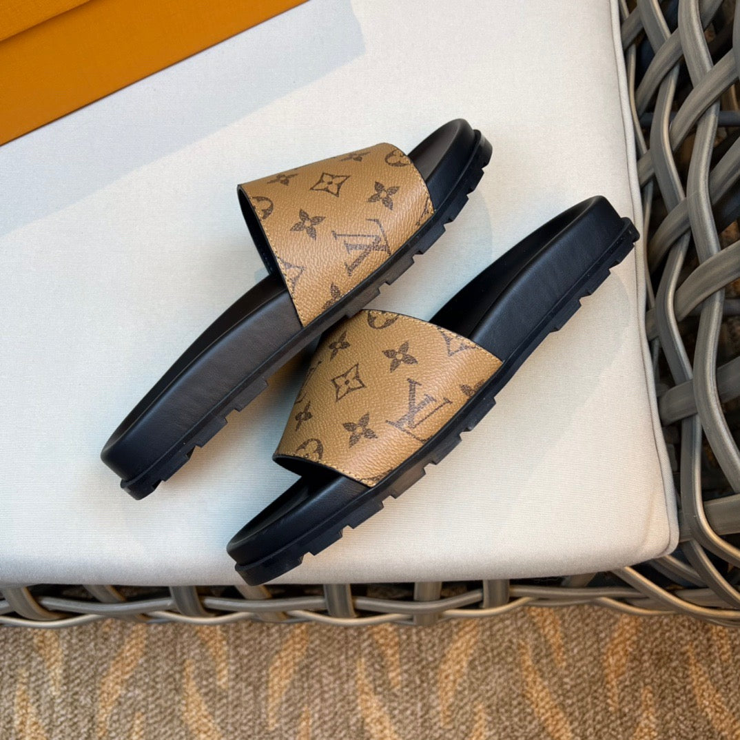 LV Fashion Korean Slides Printed In Brown