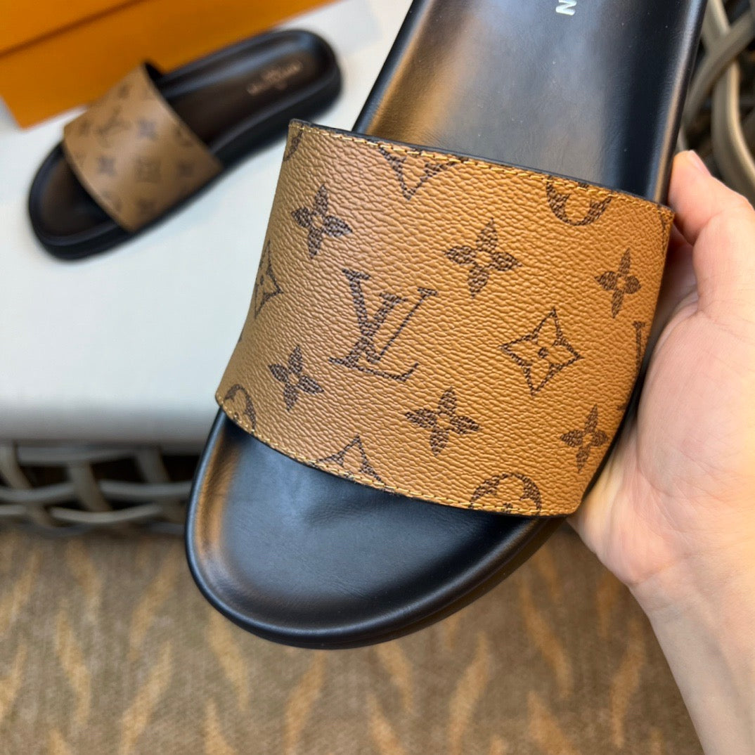 LV Fashion Korean Slides Printed In Brown