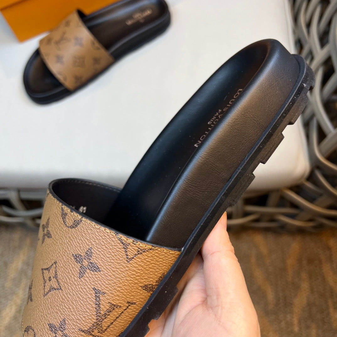 LV Fashion Korean Slides Printed In Brown