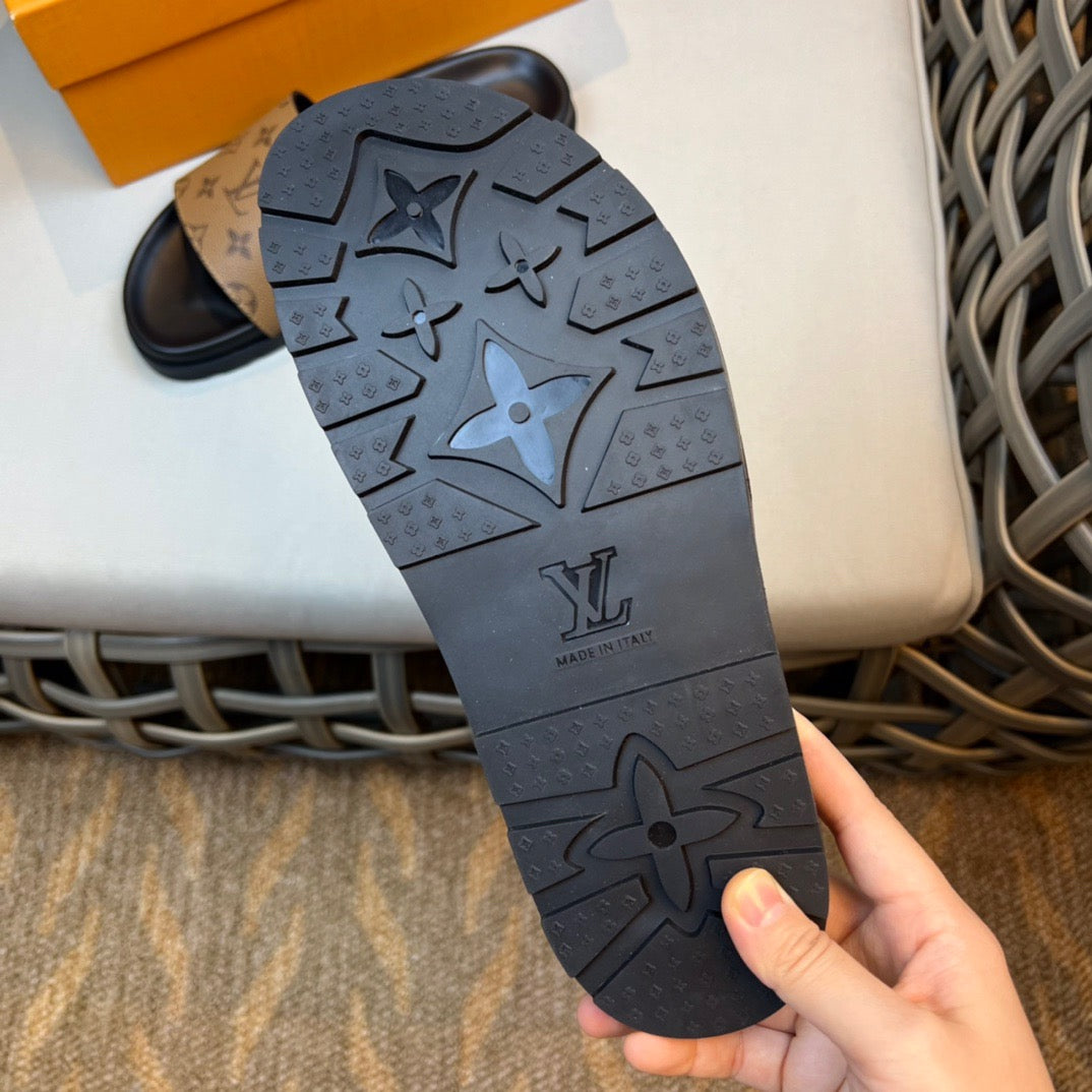 LV Fashion Korean Slides Printed In Brown